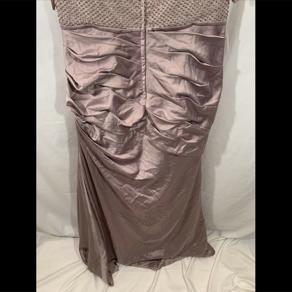 NEW La‎ Femme Beaded Top Ruched Crepe Satin Gown [SZ 14 ] - Picture 11 of 12